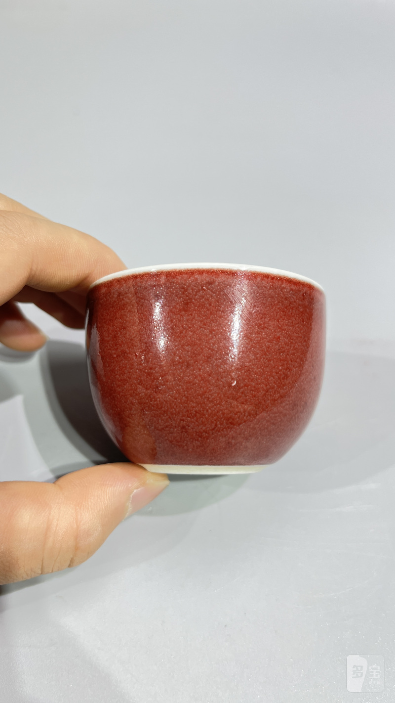 清 红釉杯（一对） - 图5